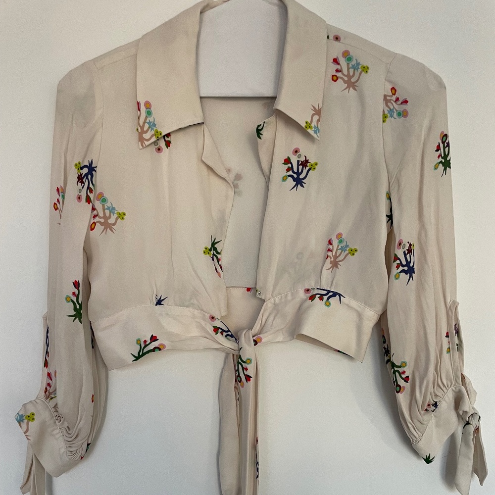 Cynthia Rowley Crop Top Blouse with Floral Print Size XS